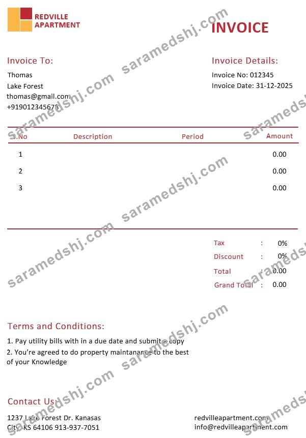 Apartment Rental Invoice Template